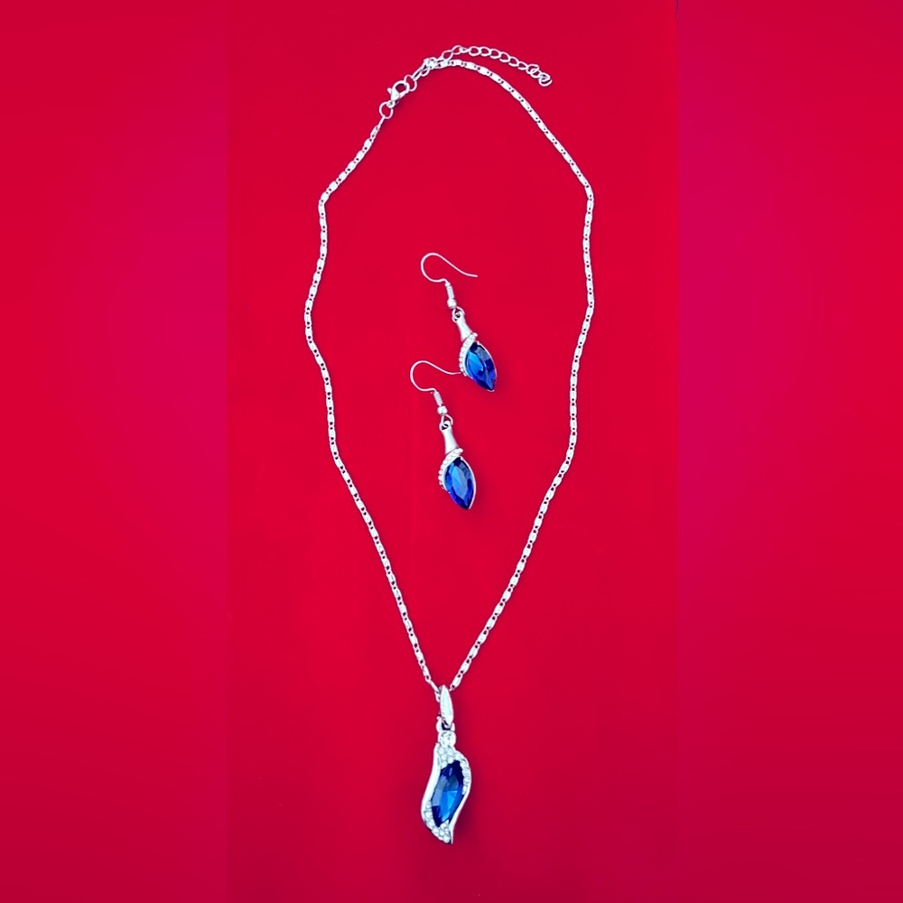 Blue Saphire Diamond WGP Jewelry Set Vintage